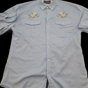 Howler Bros Gaucho Snap Shirt XL Blue Orange Blossom Long Sleeve